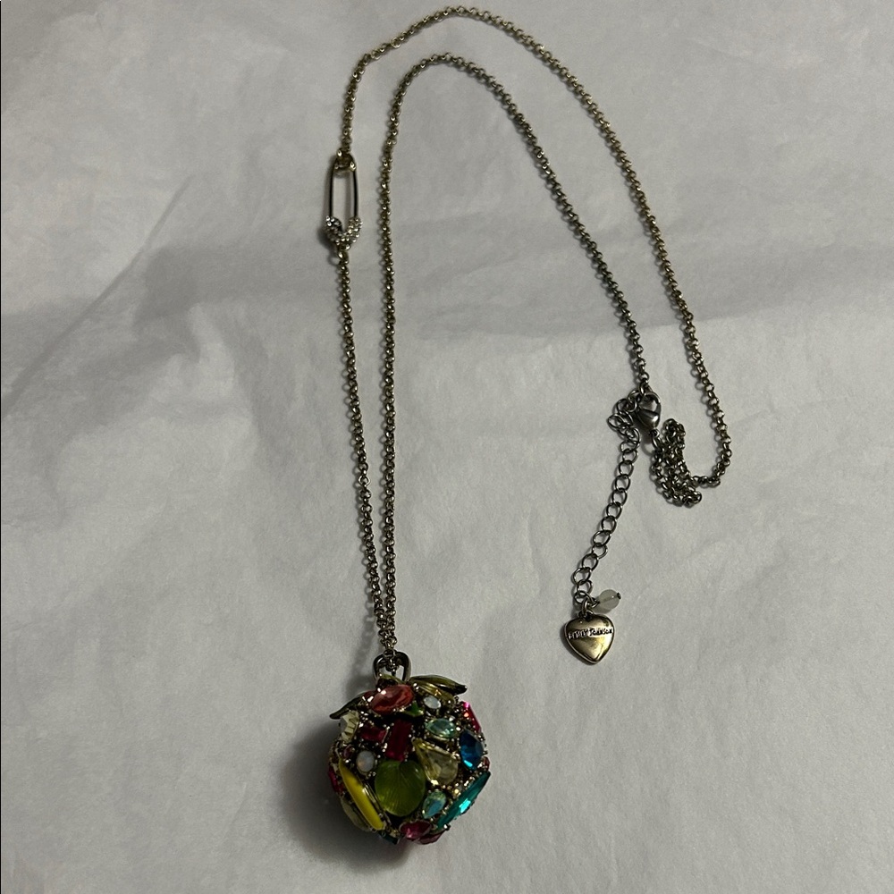 Betsey Johnson Calypso Crystal Fruit Ball Pineapple Banana Long Necklace SPARKLY